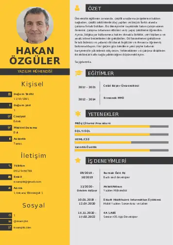 Yazılım Mühendisi Cv Örnekleri cv indir